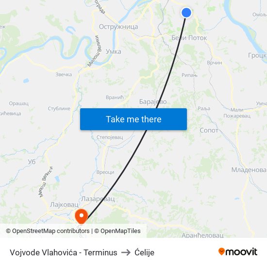 Vojvode Vlahovića - Terminus to Ćelije map