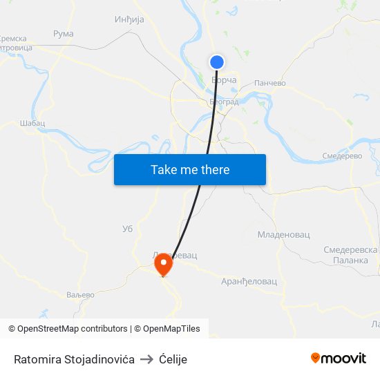 Ratomira Stojadinovića to Ćelije map