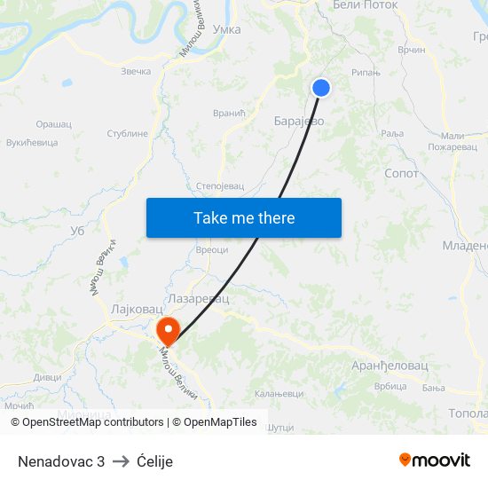 Nenadovac 3 to Ćelije map