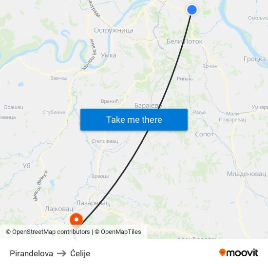 Pirandelova to Ćelije map