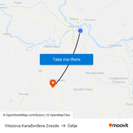 Vitezova Karađorđeve Zvezde to Ćelije map