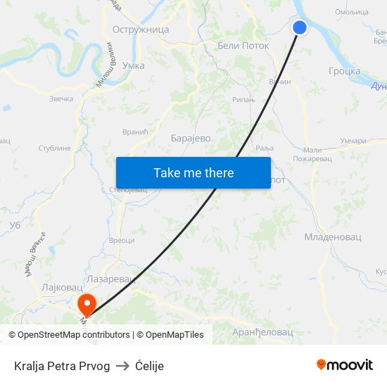 Kralja Petra Prvog to Ćelije map