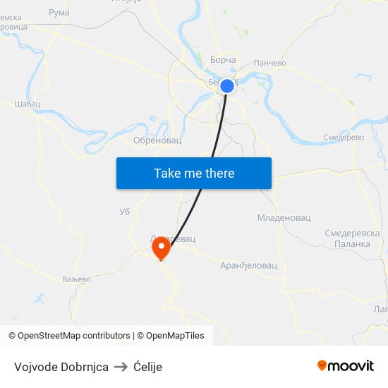 Vojvode Dobrnjca to Ćelije map