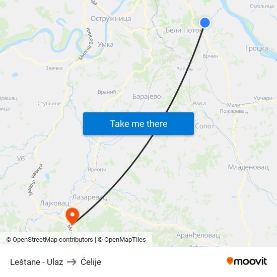 Leštane - Ulaz to Ćelije map