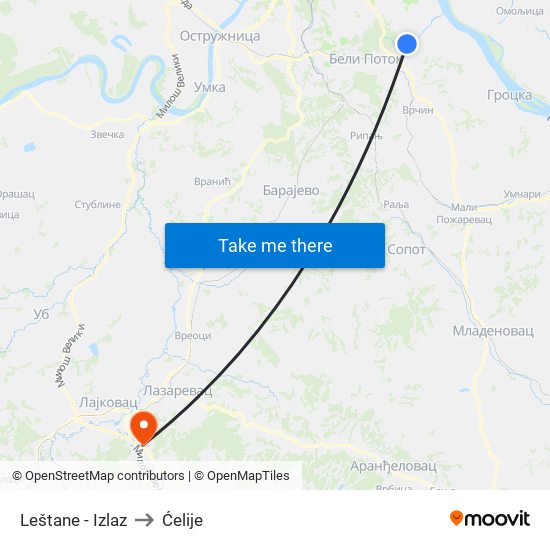 Leštane - Izlaz to Ćelije map