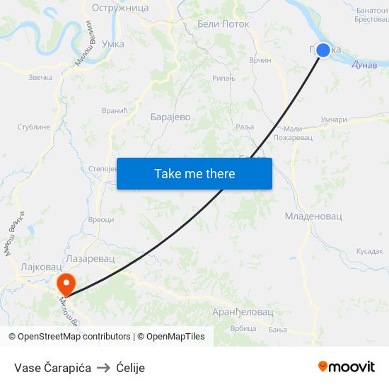 Vase Čarapića to Ćelije map