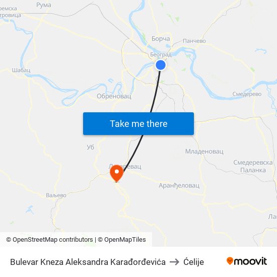 Bulevar Kneza Aleksandra Karađorđevića to Ćelije map