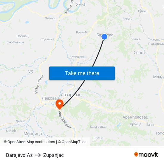Barajevo As to Zupanjac map