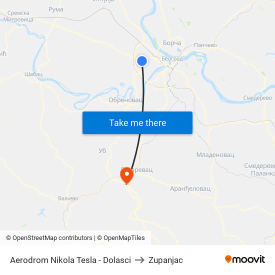 Aerodrom Nikola Tesla - Dolasci to Zupanjac map