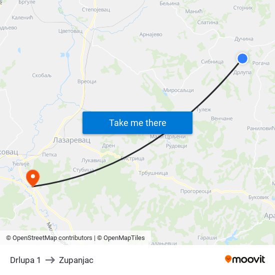 Drlupa 1 to Zupanjac map