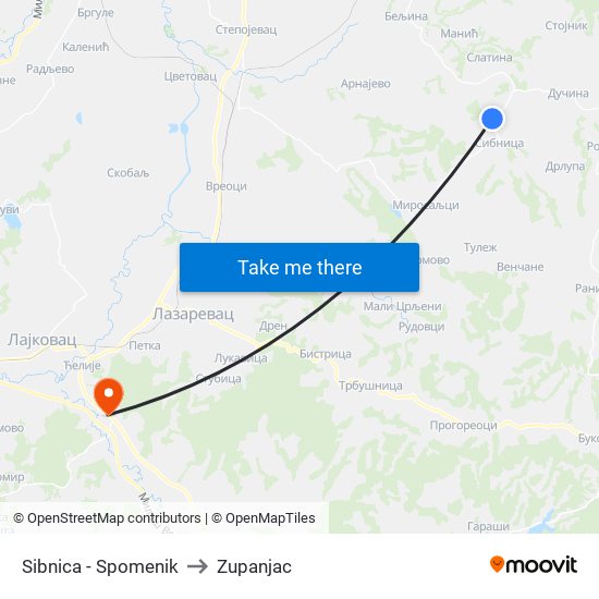 Sibnica - Spomenik to Zupanjac map