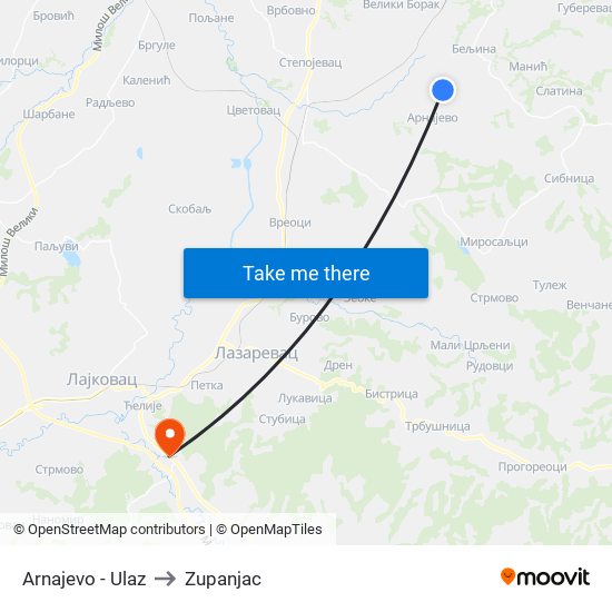 Arnajevo - Ulaz to Zupanjac map