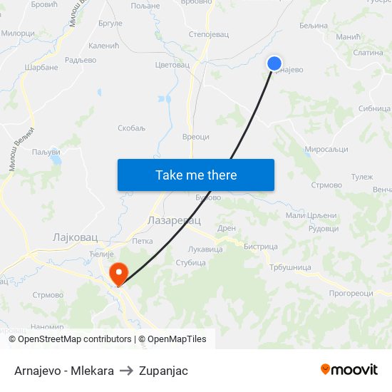Аrnajevo - Mlekara to Zupanjac map
