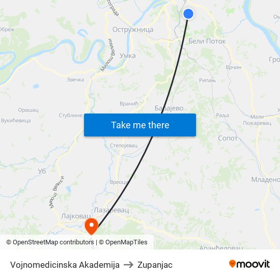 Vojnomedicinska Akademija to Zupanjac map