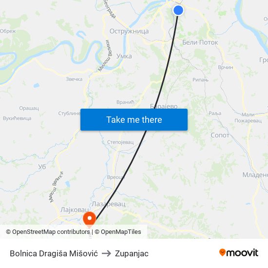 Bolnica Dragiša Mišović to Zupanjac map