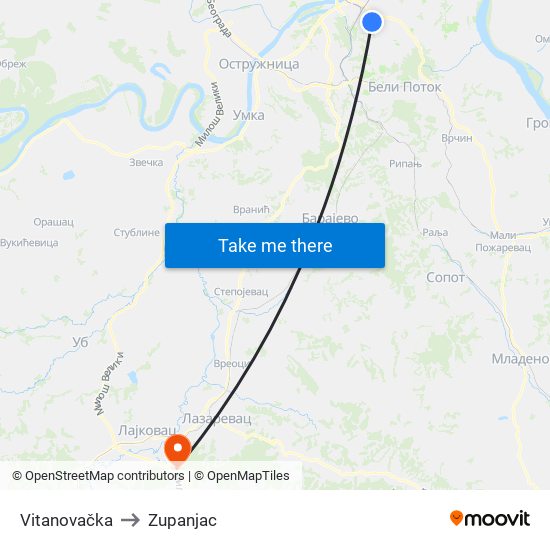 Vitanovačka to Zupanjac map