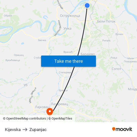 Kijevska to Zupanjac map