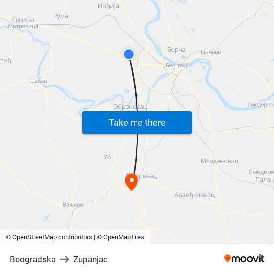 Beogradska to Zupanjac map