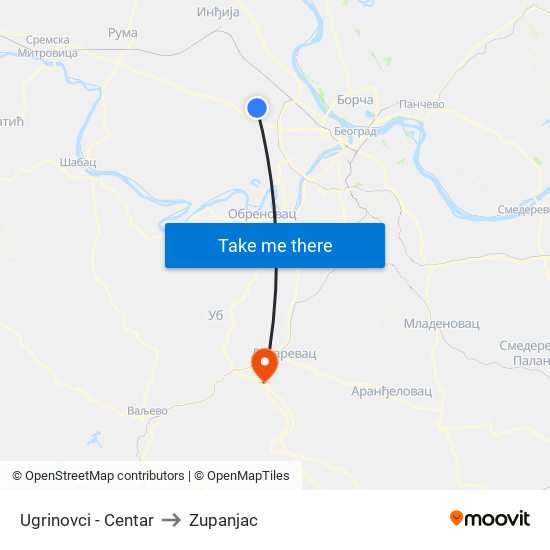 Ugrinovci - Centar to Zupanjac map