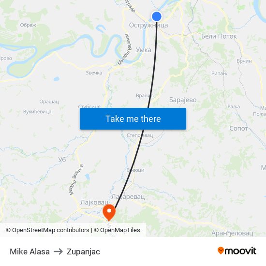 Mike Alasa to Zupanjac map