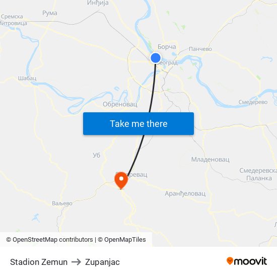 Stadion Zemun to Zupanjac map