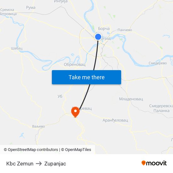 Kbc Zemun to Zupanjac map