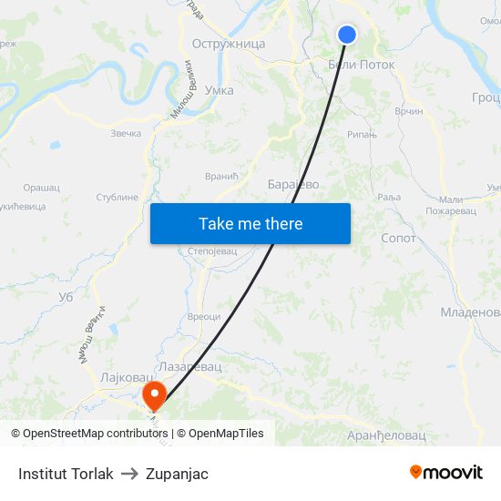 Institut Torlak to Zupanjac map