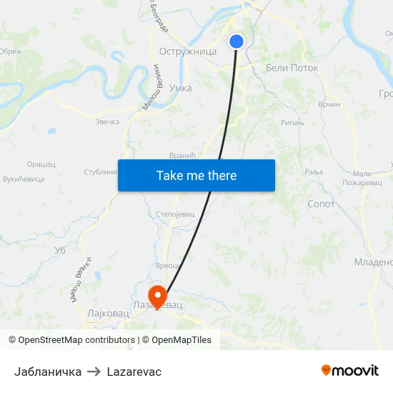 Jablaniчka to Lazarevac map