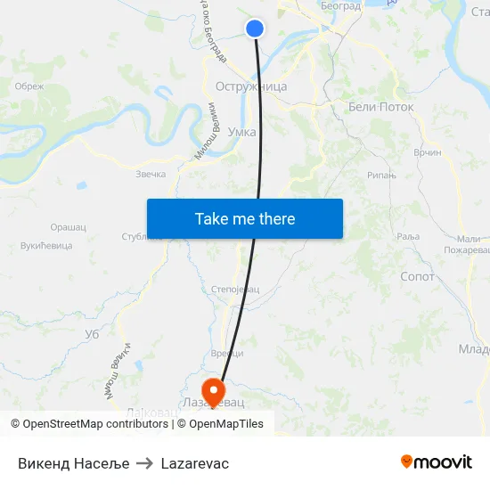 Vikend Naselje to Lazarevac map