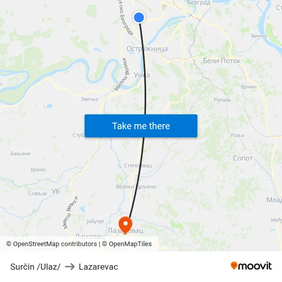 Surcin /Entrance/ to Lazarevac map