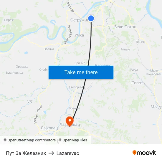 Пут За Железник to Lazarevac map