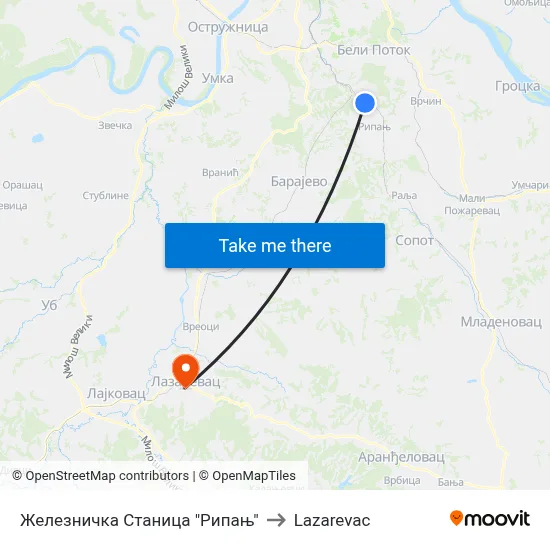 Железничка Станица "Рипањ" to Lazarevac map