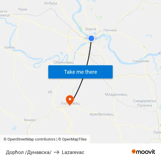 Дорћол /Дунавска/ to Lazarevac map