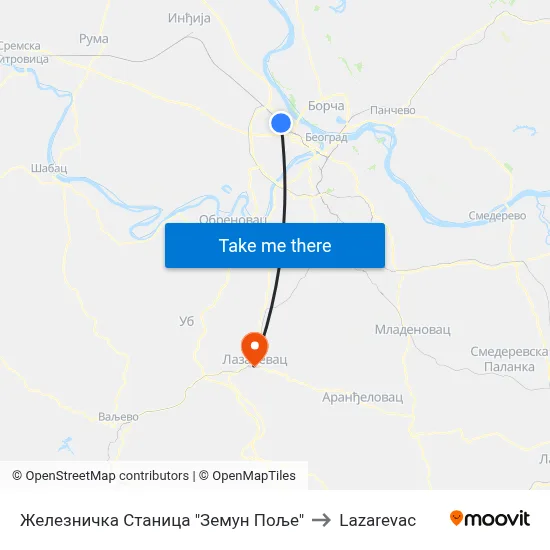 Железничка Станица "Земун Поље" to Lazarevac map