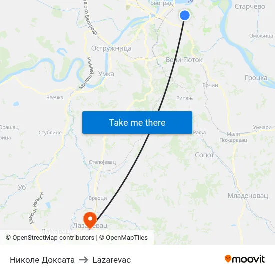Nikole Doksata to Lazarevac map