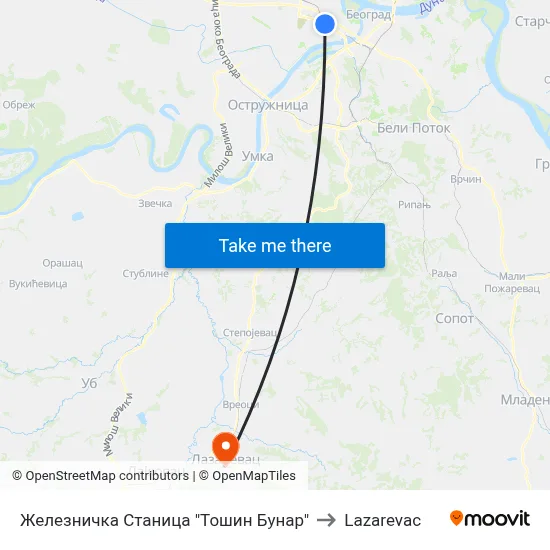 Железничка Станица "Тошин Бунар" to Lazarevac map