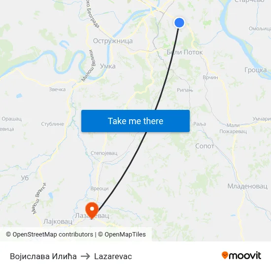 Vojislava Ilica to Lazarevac map