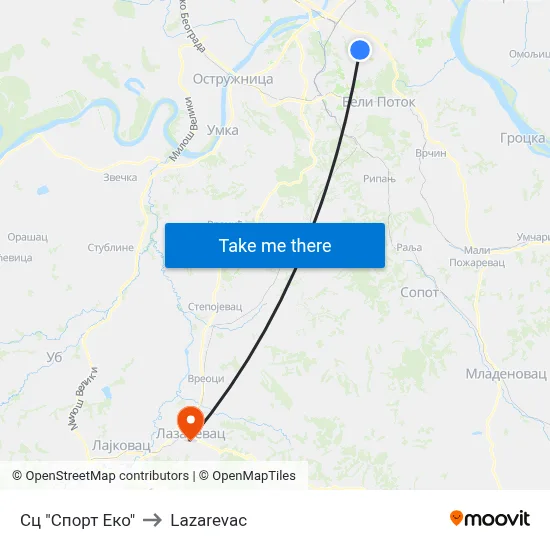 Сц "Спорт Еко" to Lazarevac map