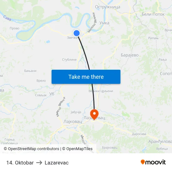 October 14 to Lazarevac map