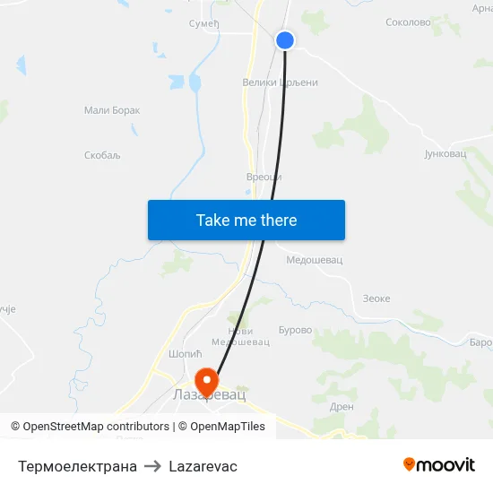 Термоелектрана to Lazarevac map