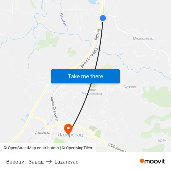 Вреоци - Завод to Lazarevac map