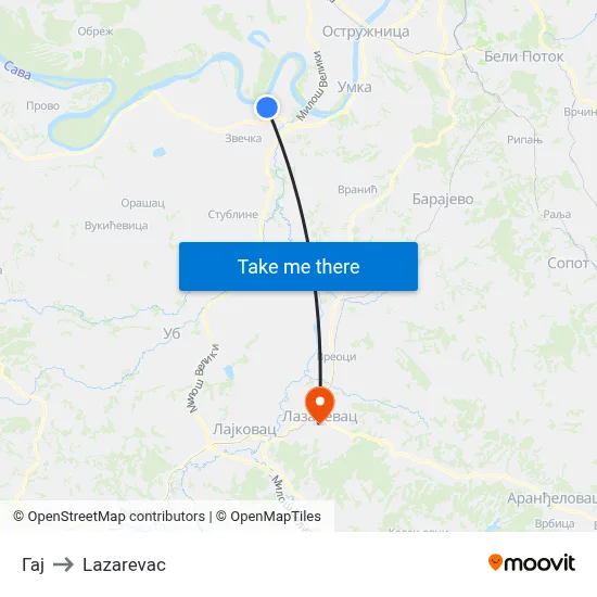 Gaj to Lazarevac map