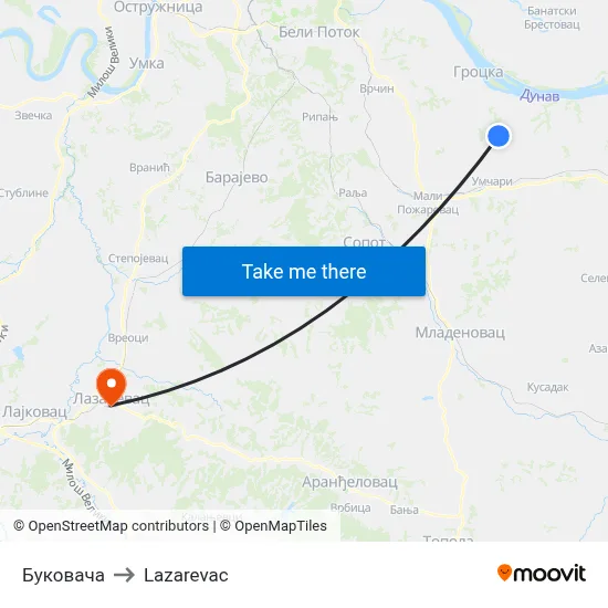 Буковача to Lazarevac map