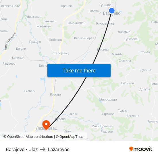 Barajevo - Ulaz to Lazarevac map