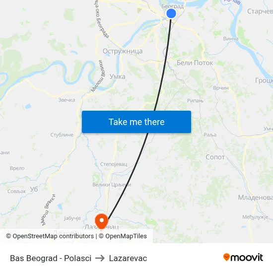 Belgrade Bus Station - Departures to Lazarevac map