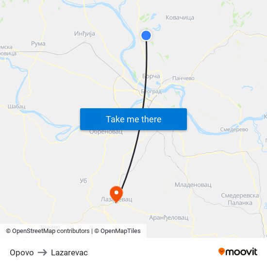 Opovo to Lazarevac map