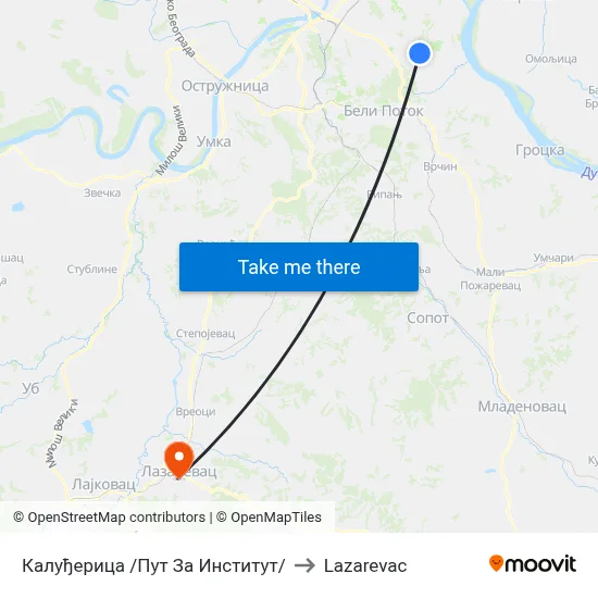 Калуђерица /Пут За Институт/ to Lazarevac map