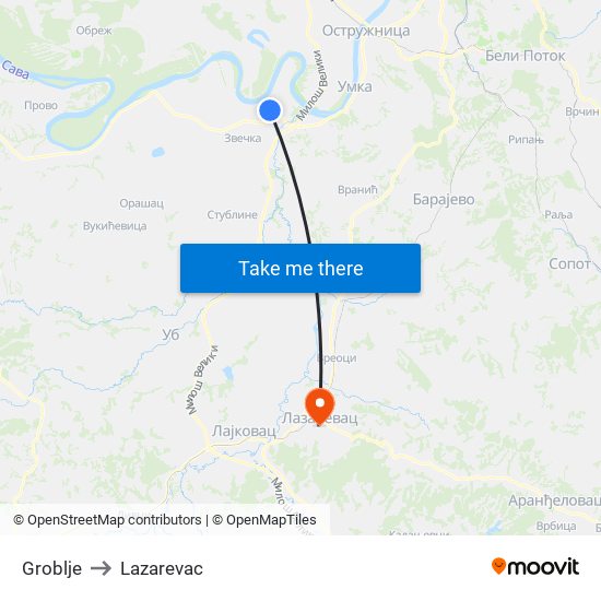 Groblje to Lazarevac map