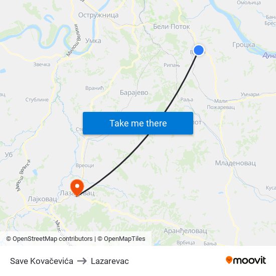 Save Kovačevića to Lazarevac map