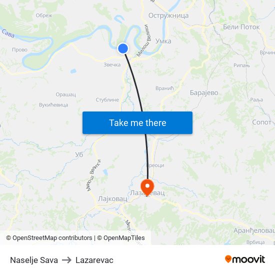 Naselje Sava to Lazarevac map